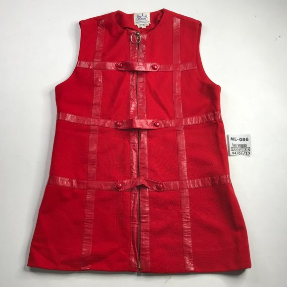 Vintage Retro Gothic Women Sleeveless Leather Lines Top Zip SAUN Wool Size 16🔥 - Picture 2 of 9